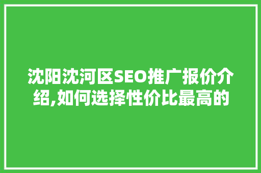 沈阳沈河区SEO推广报价介绍,如何选择性价比最高的服务 搜狗SEO