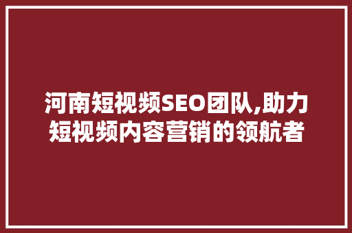 河南短视频SEO团队,助力短视频内容营销的领航者