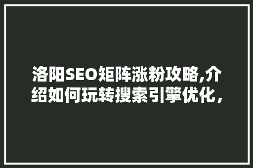 洛阳SEO矩阵涨粉攻略,介绍如何玩转搜索引擎优化，提升品牌影响力 搜狗SEO