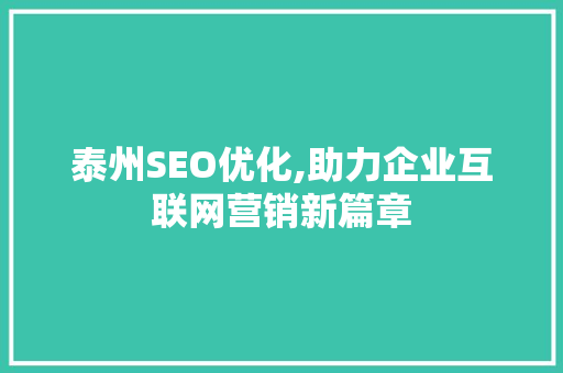 泰州SEO优化,助力企业互联网营销新篇章 百度SEO