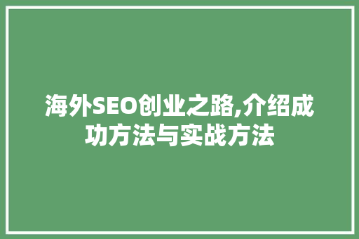 海外SEO创业之路,介绍成功方法与实战方法 神马SEO