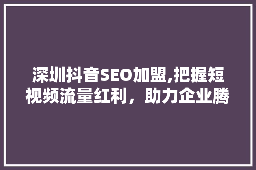 深圳抖音SEO加盟,把握短视频流量红利，助力企业腾飞 搜狗SEO