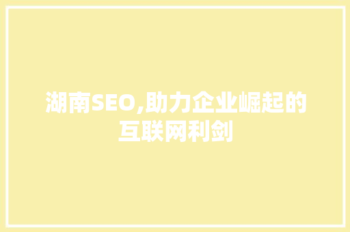 湖南SEO,助力企业崛起的互联网利剑 网站建设公司
