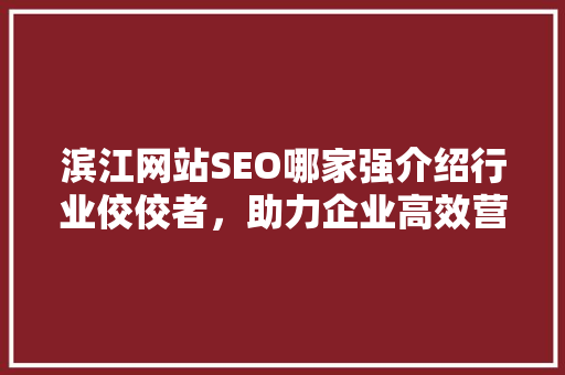 滨江网站SEO哪家强介绍行业佼佼者，助力企业高效营销