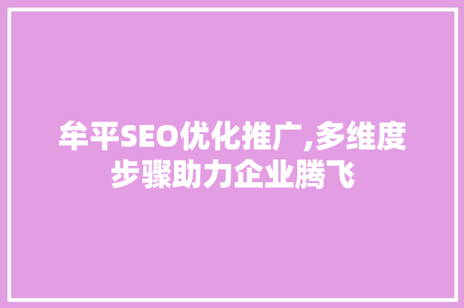 牟平SEO优化推广,多维度步骤助力企业腾飞 SEO关键词