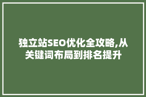 独立站SEO优化全攻略,从关键词布局到排名提升 百度SEO