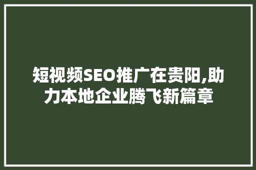 短视频SEO推广在贵阳,助力本地企业腾飞新篇章