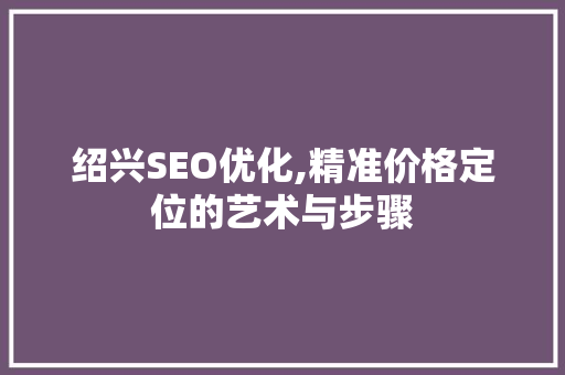 绍兴SEO优化,精准价格定位的艺术与步骤 百度SEO