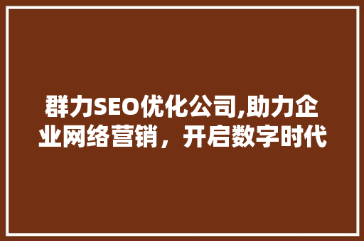 群力SEO优化公司,助力企业网络营销，开启数字时代新篇章 网站建设公司
