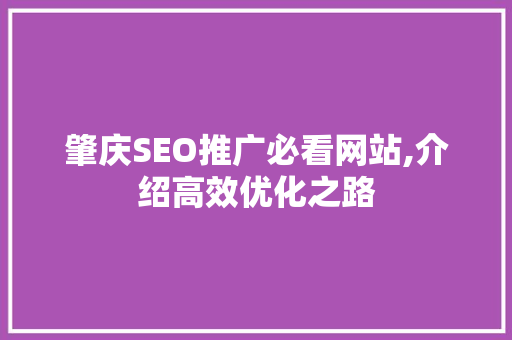 肇庆SEO推广必看网站,介绍高效优化之路