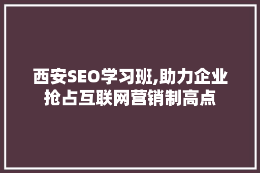 西安SEO学习班,助力企业抢占互联网营销制高点