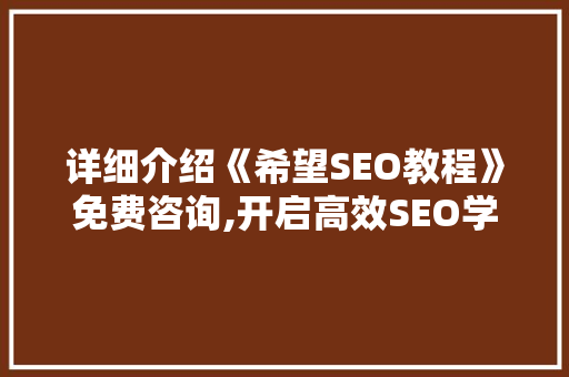 详细介绍《希望SEO教程》免费咨询,开启高效SEO学习之旅 必应SEO
