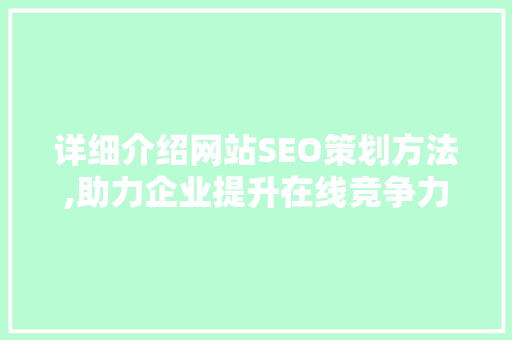 详细介绍网站SEO策划方法,助力企业提升在线竞争力 百度SEO