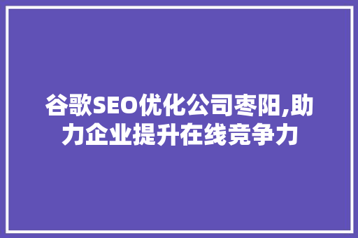谷歌SEO优化公司枣阳,助力企业提升在线竞争力