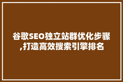 谷歌SEO独立站群优化步骤,打造高效搜索引擎排名 搜狗SEO