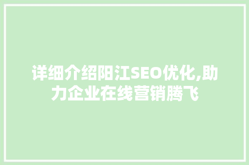 详细介绍阳江SEO优化,助力企业在线营销腾飞 网站建设公司