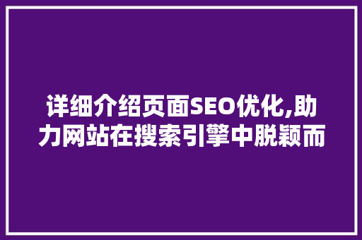 详细介绍页面SEO优化,助力网站在搜索引擎中脱颖而出