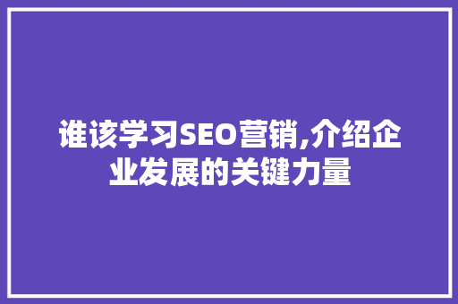 谁该学习SEO营销,介绍企业发展的关键力量 搜狗SEO