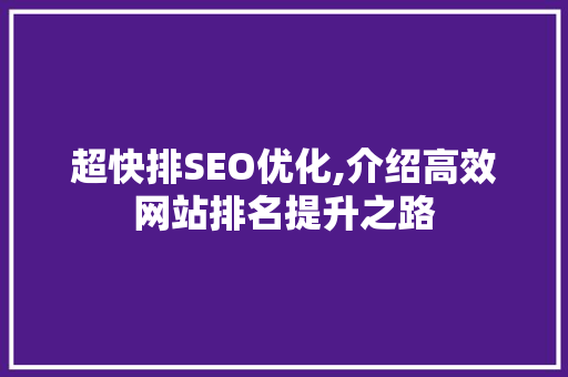 超快排SEO优化,介绍高效网站排名提升之路 搜狗SEO