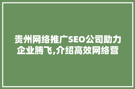 贵州网络推广SEO公司助力企业腾飞,介绍高效网络营销之路 神马SEO