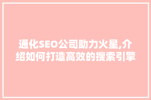 通化SEO公司助力火星,介绍如何打造高效的搜索引擎优化步骤 SEO关键词