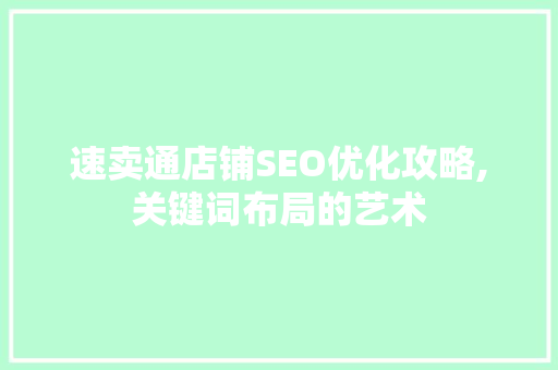 速卖通店铺SEO优化攻略,关键词布局的艺术