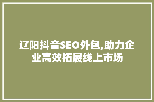 辽阳抖音SEO外包,助力企业高效拓展线上市场 SEO关键词