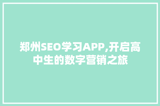 郑州SEO学习APP,开启高中生的数字营销之旅