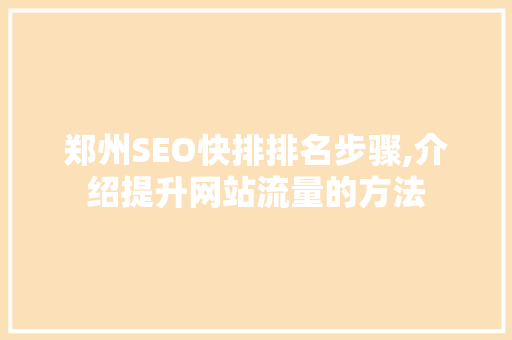 郑州SEO快排排名步骤,介绍提升网站流量的方法 神马SEO