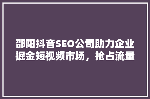 邵阳抖音SEO公司助力企业掘金短视频市场，抢占流量高地 百度SEO