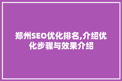 郑州SEO优化排名,介绍优化步骤与效果介绍