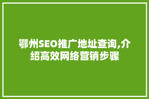 鄂州SEO推广地址查询,介绍高效网络营销步骤 必应SEO