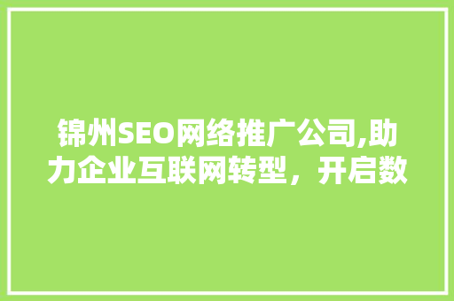 锦州SEO网络推广公司,助力企业互联网转型，开启数字营销新篇章 神马SEO