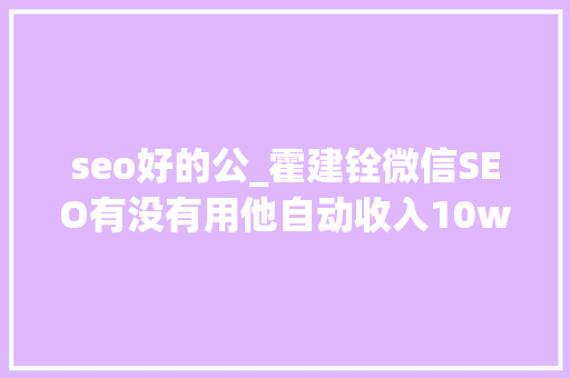 seo好的公_霍建铨微信SEO有没有用他自动收入10w