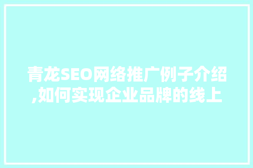 青龙SEO网络推广例子介绍,如何实现企业品牌的线上飞跃