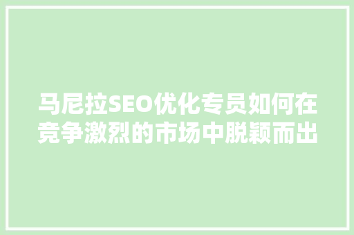 马尼拉SEO优化专员如何在竞争激烈的市场中脱颖而出 神马SEO
