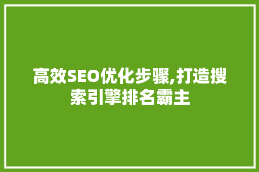 高效SEO优化步骤,打造搜索引擎排名霸主 网站建设公司