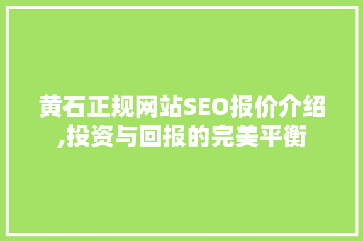 黄石正规网站SEO报价介绍,投资与回报的完美平衡 网站建设公司