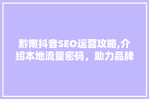 黔南抖音SEO运营攻略,介绍本地流量密码，助力品牌腾飞 必应SEO