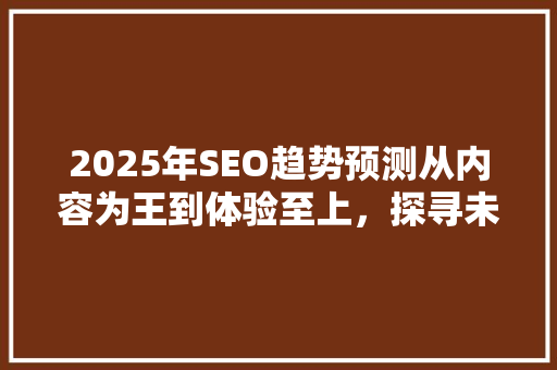2025年SEO趋势预测从内容为王到体验至上，探寻未来搜索引擎优化之路 网站建设公司