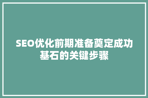 SEO优化前期准备奠定成功基石的关键步骤 必应SEO