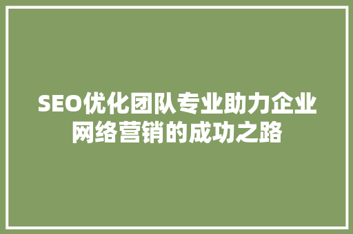SEO优化团队专业助力企业网络营销的成功之路
