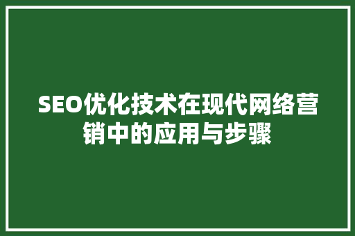 SEO优化技术在现代网络营销中的应用与步骤 SEO关键词