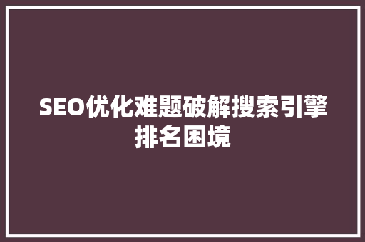 SEO优化难题破解搜索引擎排名困境 SEO关键词