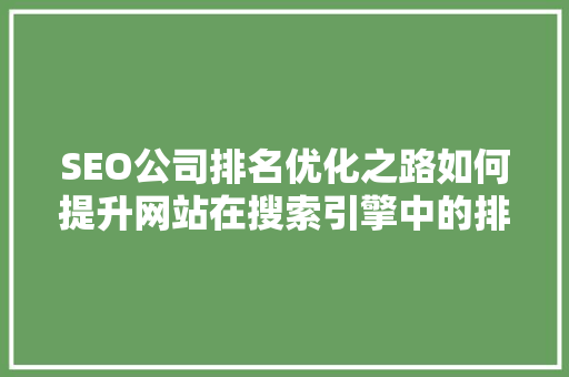 SEO公司排名优化之路如何提升网站在搜索引擎中的排名 百度SEO