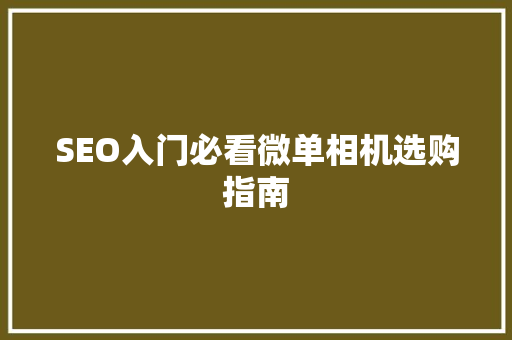 SEO入门必看微单相机选购指南 必应SEO