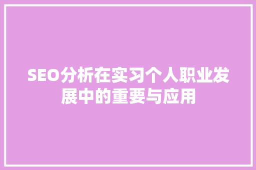 SEO分析在实习个人职业发展中的重要与应用 搜狗SEO