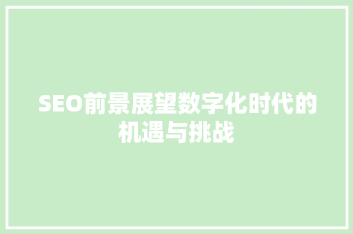 SEO前景展望数字化时代的机遇与挑战 搜狗SEO