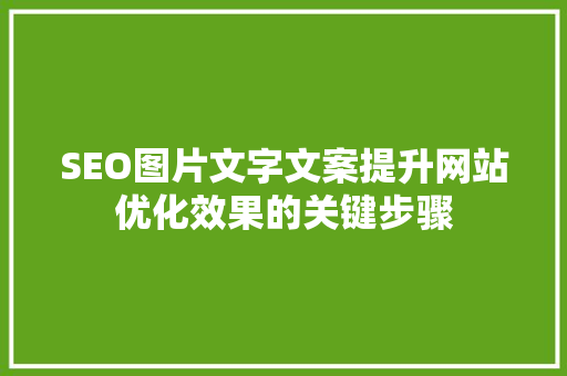 SEO图片文字文案提升网站优化效果的关键步骤 搜狗SEO