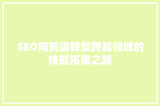 SEO向前端转型跨越领域的技能拓展之路 必应SEO